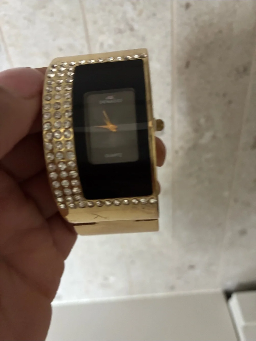 Vintage Gold Crystal Accent Digital-Style Quartz Watch - Unbranded